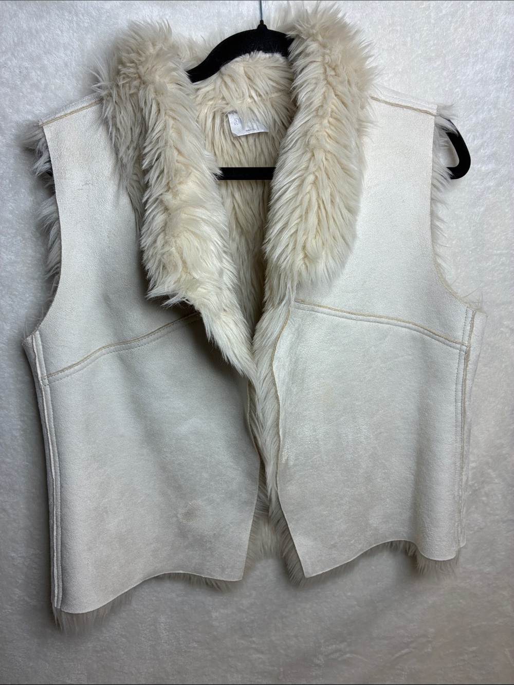 Jennifer Lopez Cream Faux-Shearling Vest with Plush Collar